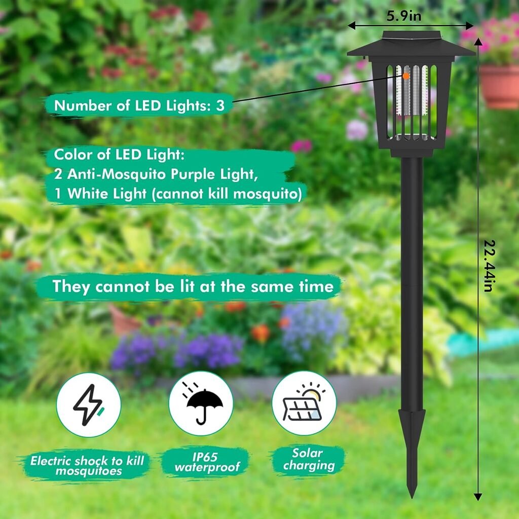 2 Pack Solar Bug Zapper Outdoor Solar Mosquito Zapper Powered Bug Zapper LED Mosquito Killer Light Lamp for Indoor and Garden Use