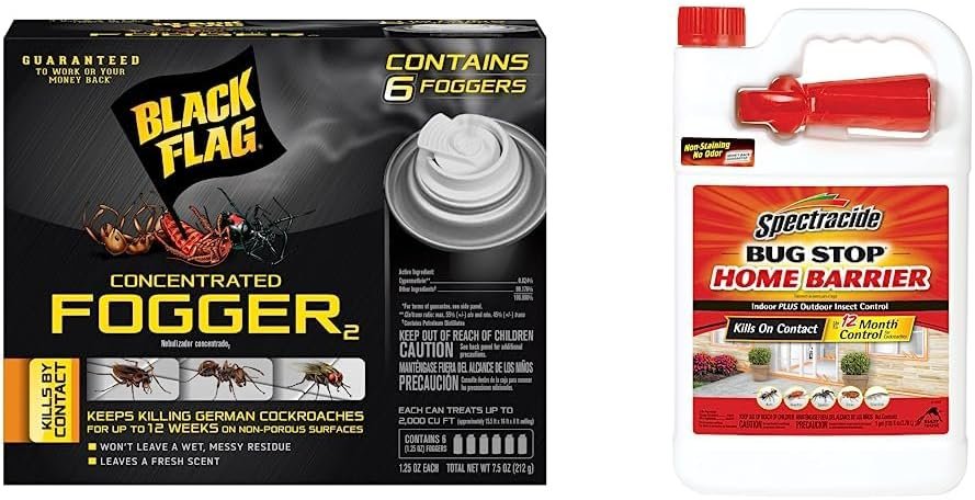 Black Flag, 6 Count Indoor Fogger, (Pack of 1)  Spectracide Bug Stop Home Barrier Spray, Kills Ants, Roaches and Spiders On Contact, Indoor and Outdoor Insect Control, 1 Gallon