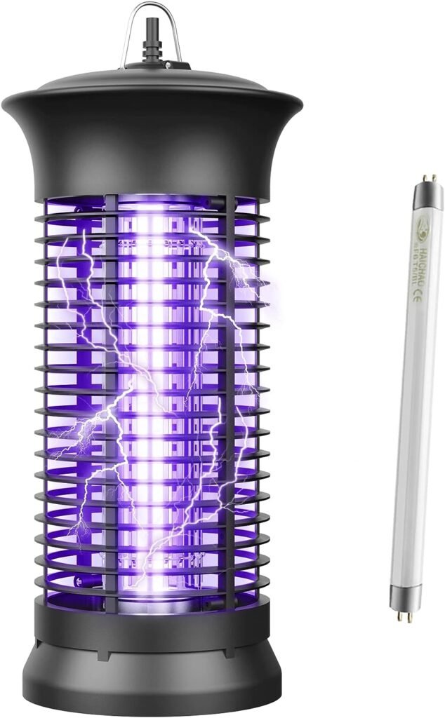 HUNTINGOOD Bug Zapper,Powerful Insect Killer,Mosquito Zapper,Portable Standing or Hanging for Indoor,365NM UV Lamp,Chemical Free,Child Safe-Spare Bulb Included 2023 Upgraded