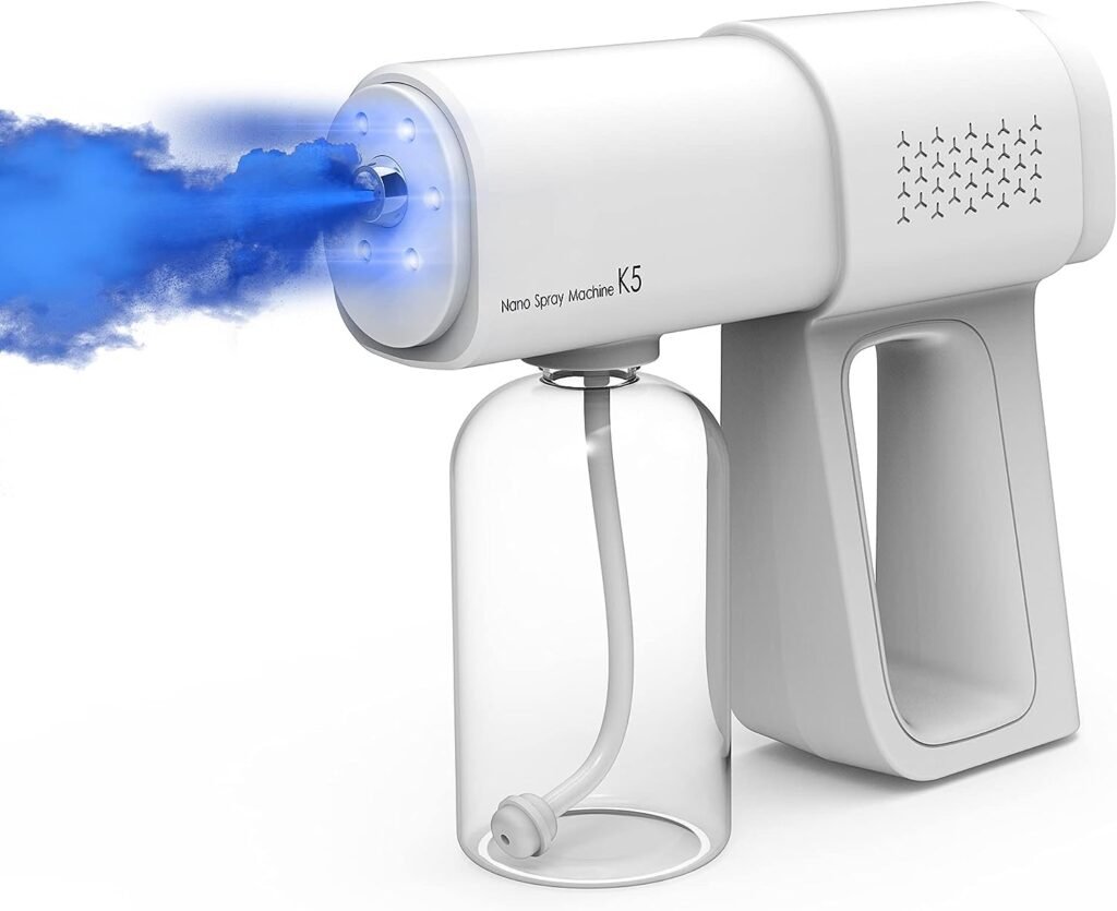 NORDMOND Professional Disinfectant Fogger Machine, Sanitizer Sprayer. Electrostatic ULV Atomizer  Cordless Handheld Nano Steam Gun – Rechargeable Spray Gun with Blue Light for Touchless Sanitization
