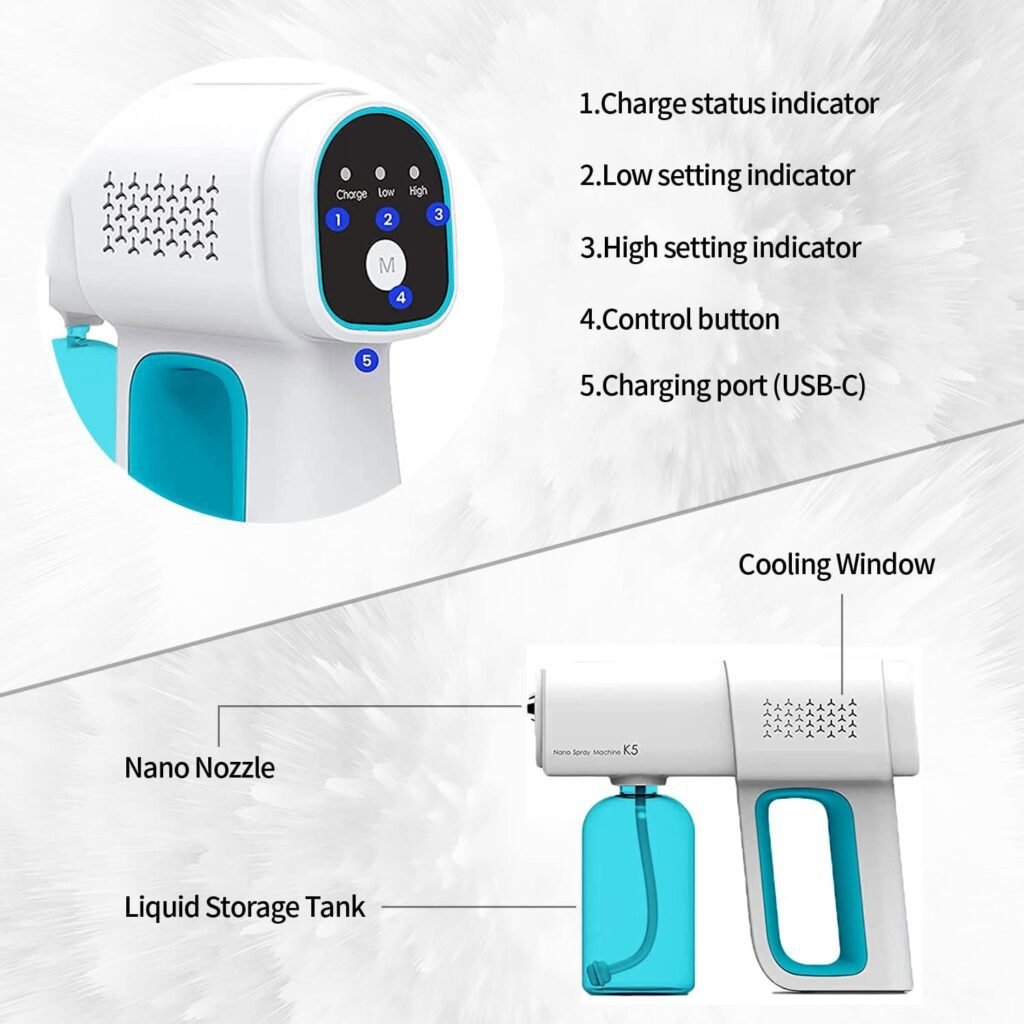 Professional Disinfectant Fogger Machine, 380ml Wireless Nano Sprayer Gun Handheld Sanitizer Fogger, Blue Light Foggers for Touchless Sanitization (Blue)