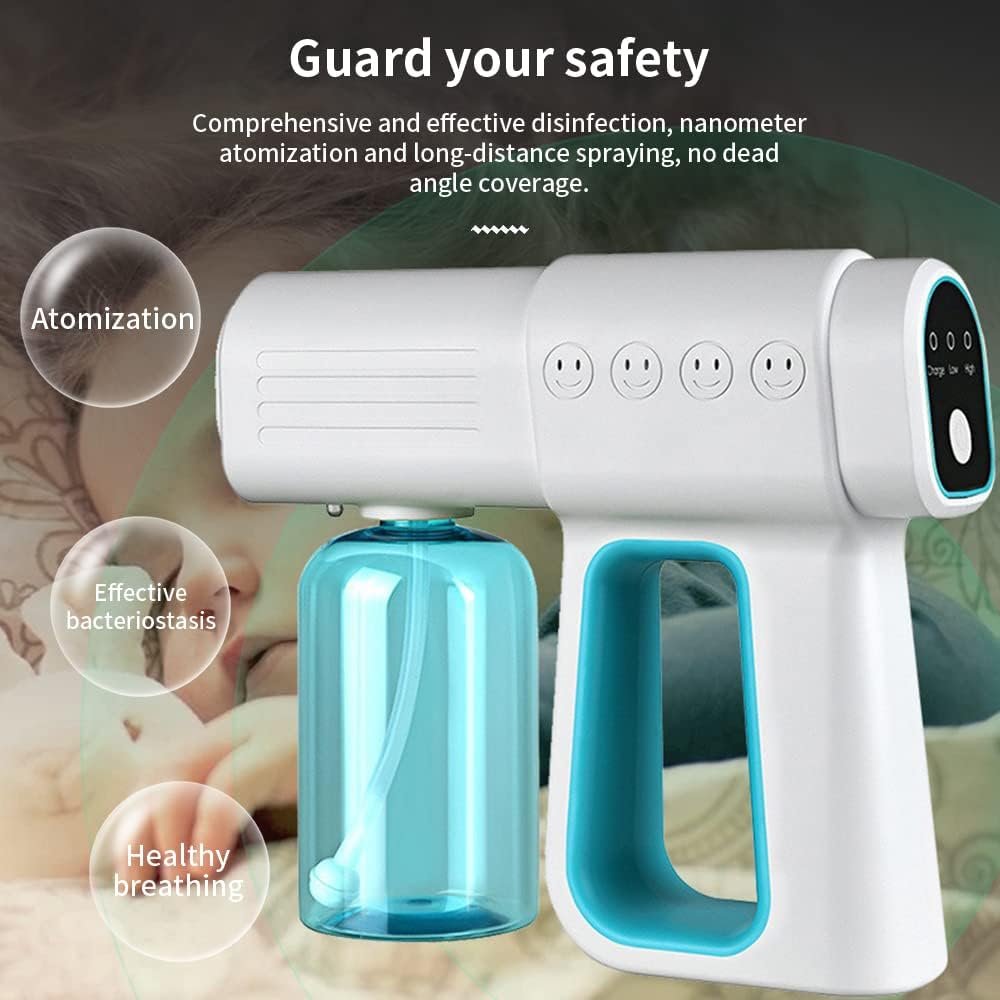 Professional Disinfectant Fogger Machine, 380ml Wireless Nano Sprayer Gun Handheld Sanitizer Fogger, Blue Light Foggers for Touchless Sanitization (Blue)